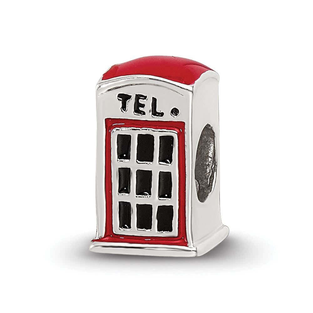 Sterling Silver Red Enameled Telephone Booth Bead Charm, Item B12267 by The Black Bow Jewelry Co.