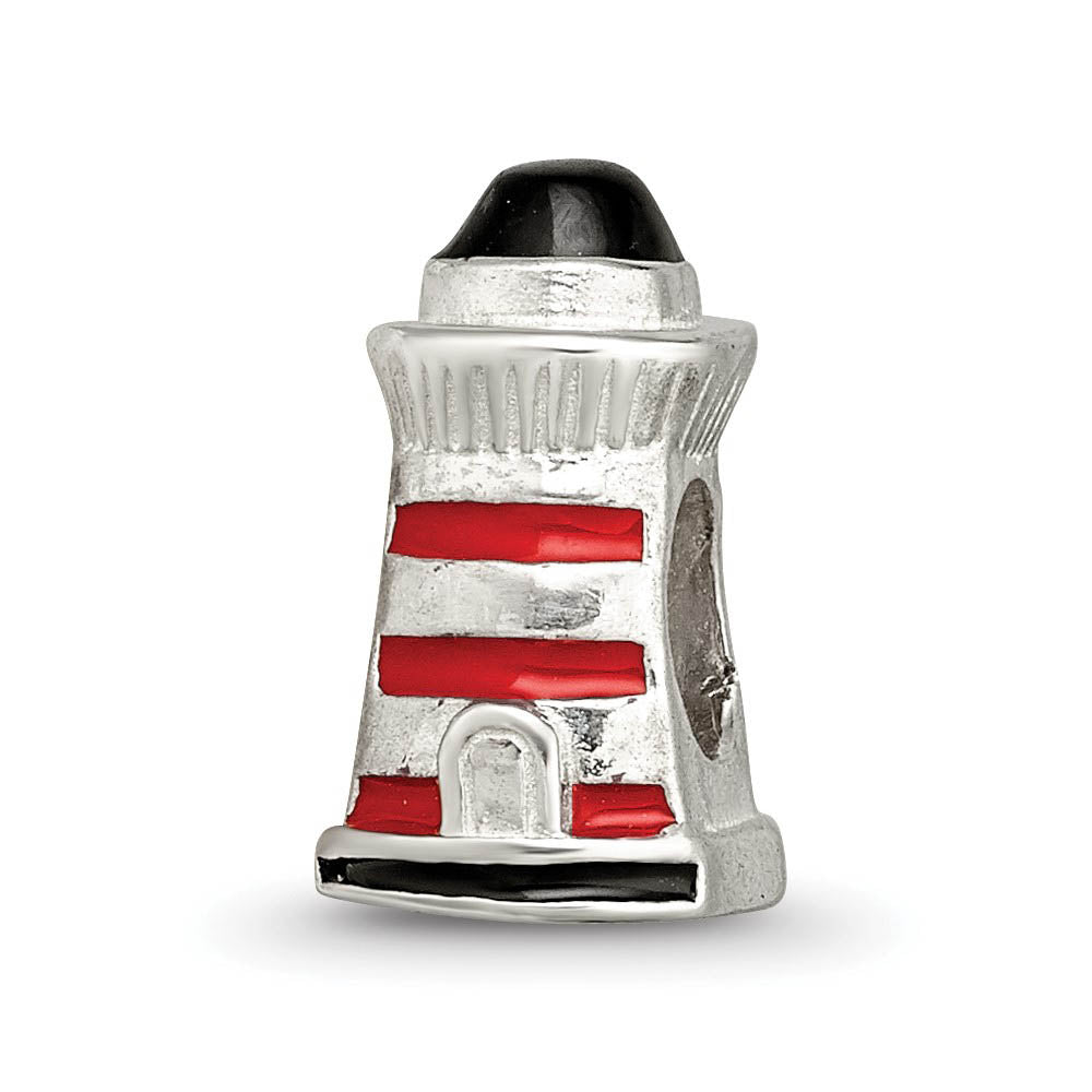 Sterling Silver Enameled Lighthouse Bead Charm, Item B12268 by The Black Bow Jewelry Co.