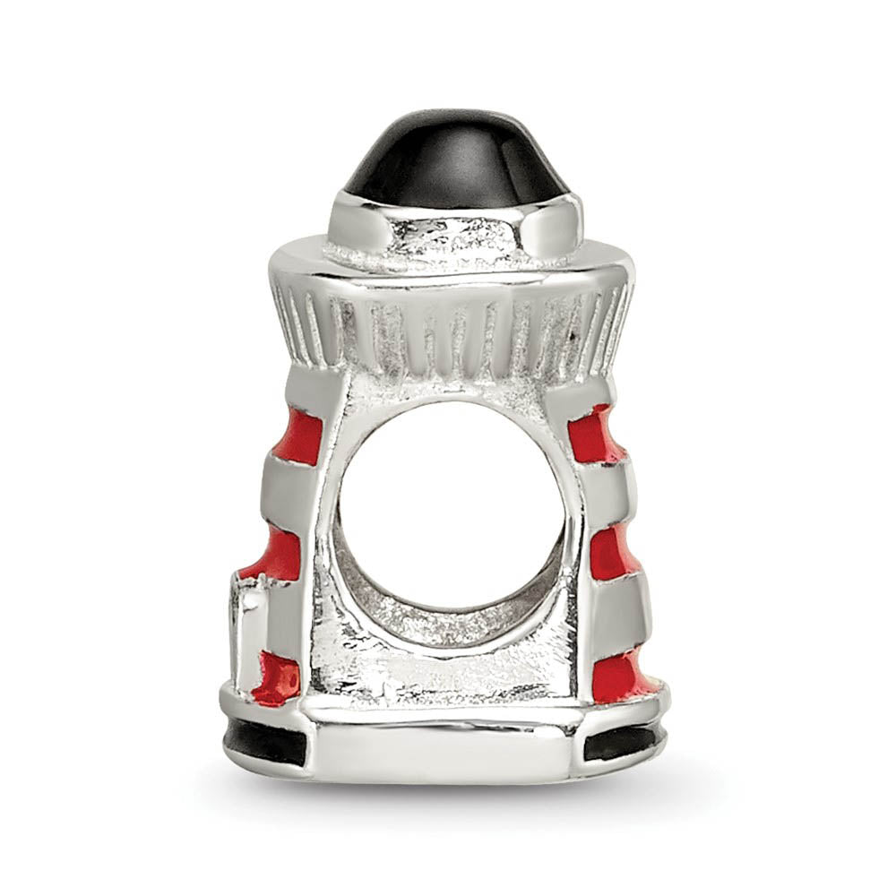 Alternate view of the Sterling Silver Enameled Lighthouse Bead Charm by The Black Bow Jewelry Co.