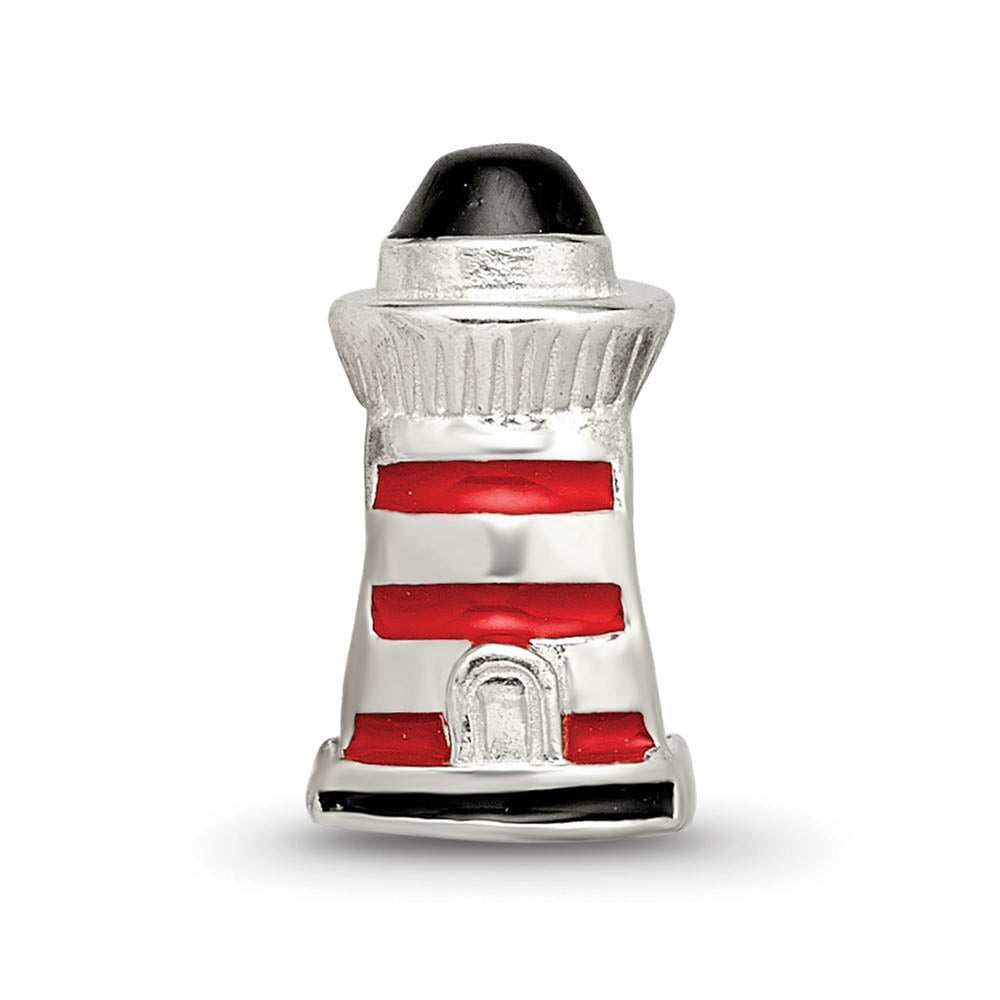 Alternate view of the Sterling Silver Enameled Lighthouse Bead Charm by The Black Bow Jewelry Co.