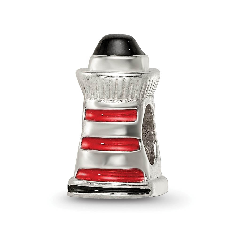 Alternate view of the Sterling Silver Enameled Lighthouse Bead Charm by The Black Bow Jewelry Co.