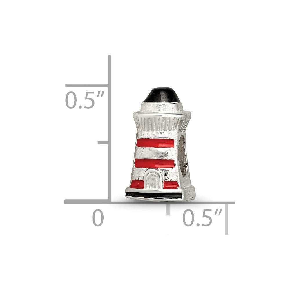 Alternate view of the Sterling Silver Enameled Lighthouse Bead Charm by The Black Bow Jewelry Co.