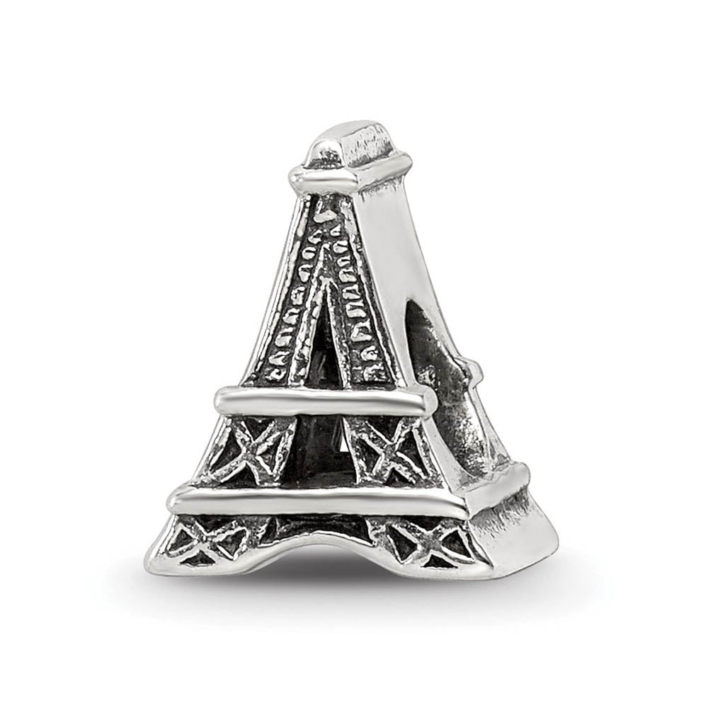 Eiffel Tower Bead Charm in Antiqued Sterling Silver, Item B12269 by The Black Bow Jewelry Co.