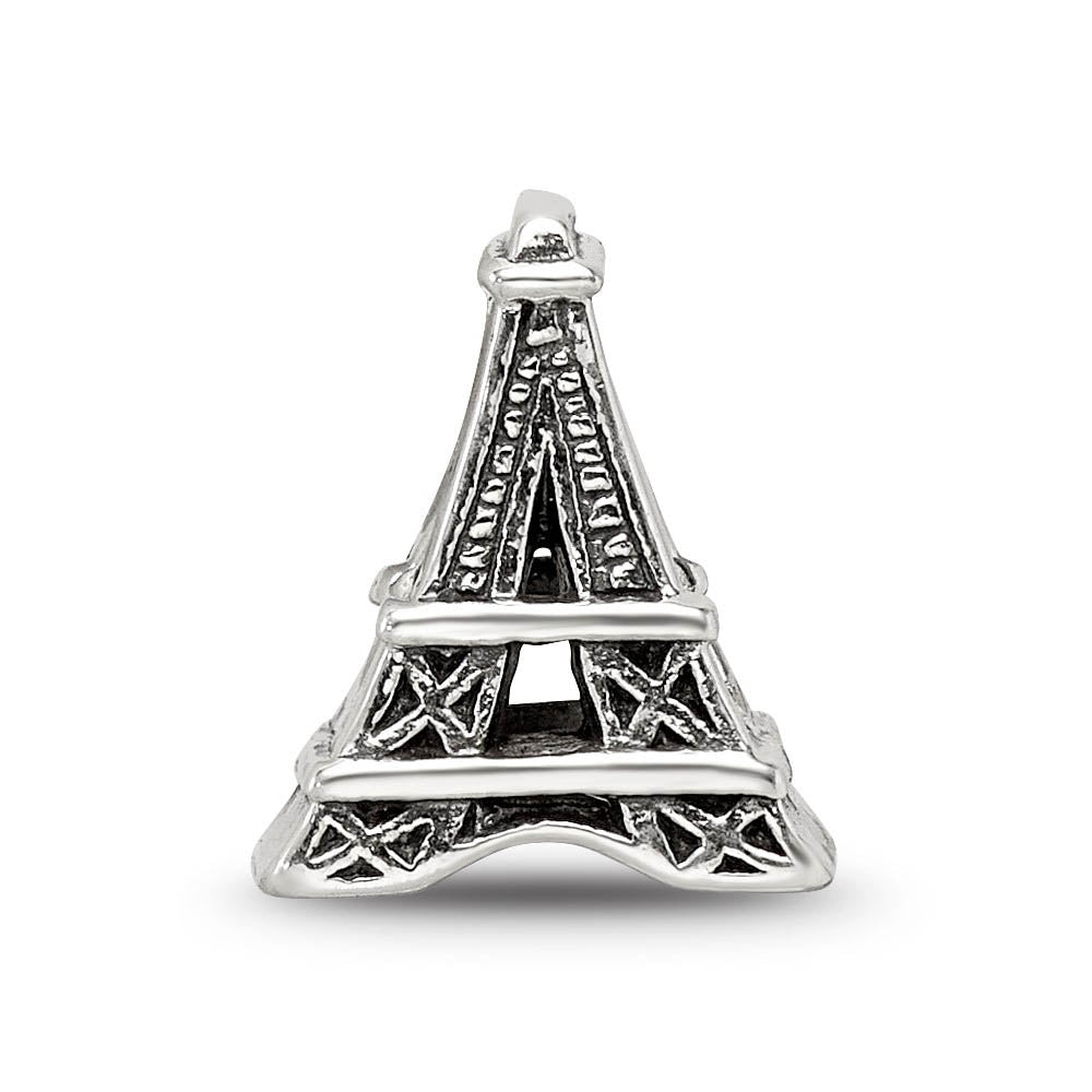Alternate view of the Eiffel Tower Bead Charm in Antiqued Sterling Silver by The Black Bow Jewelry Co.