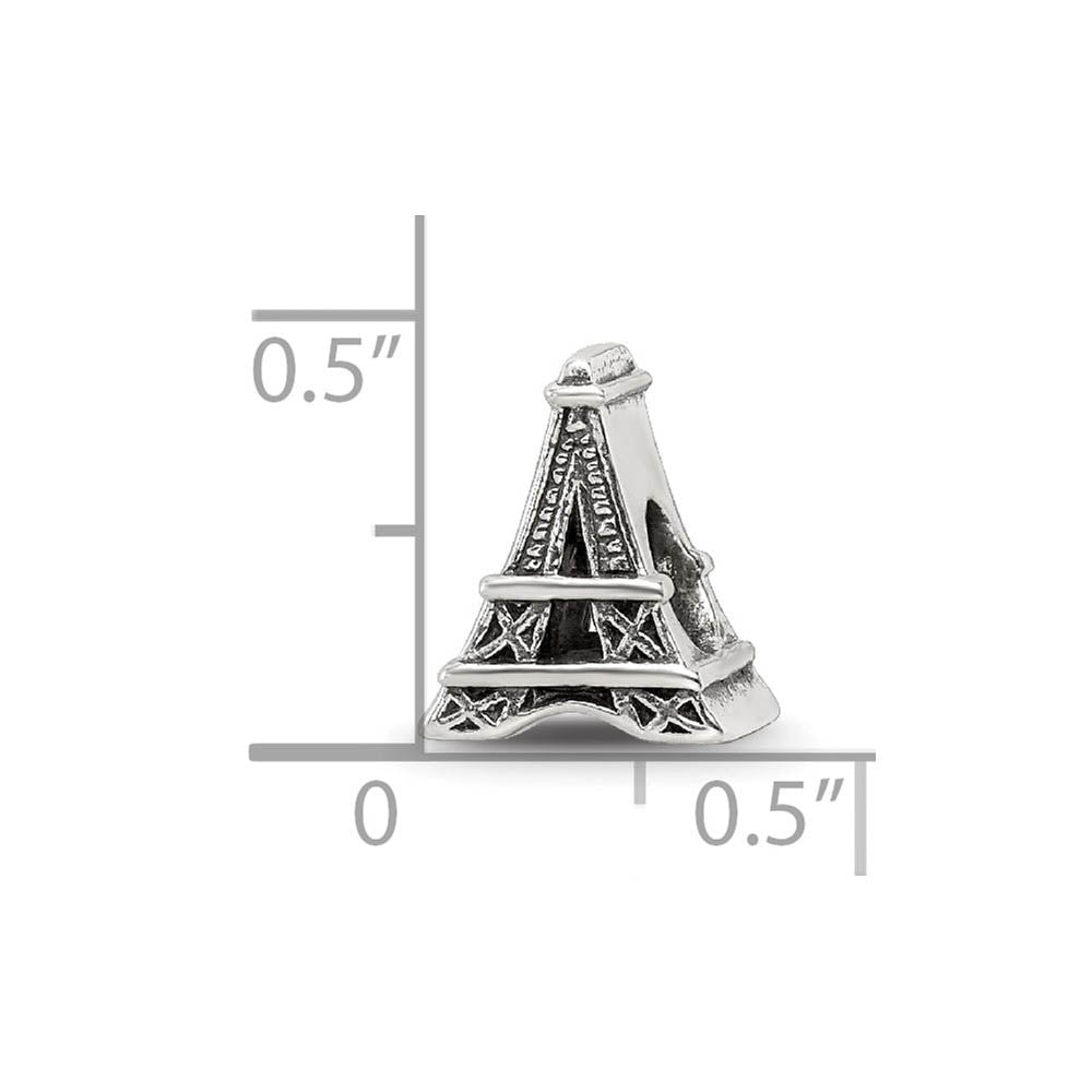 Alternate view of the Eiffel Tower Bead Charm in Antiqued Sterling Silver by The Black Bow Jewelry Co.