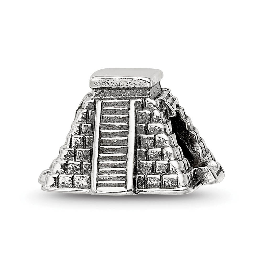 3D Chichen Itza Pyramid Bead Charm in Antiqued Sterling Silver, Item B12270 by The Black Bow Jewelry Co.