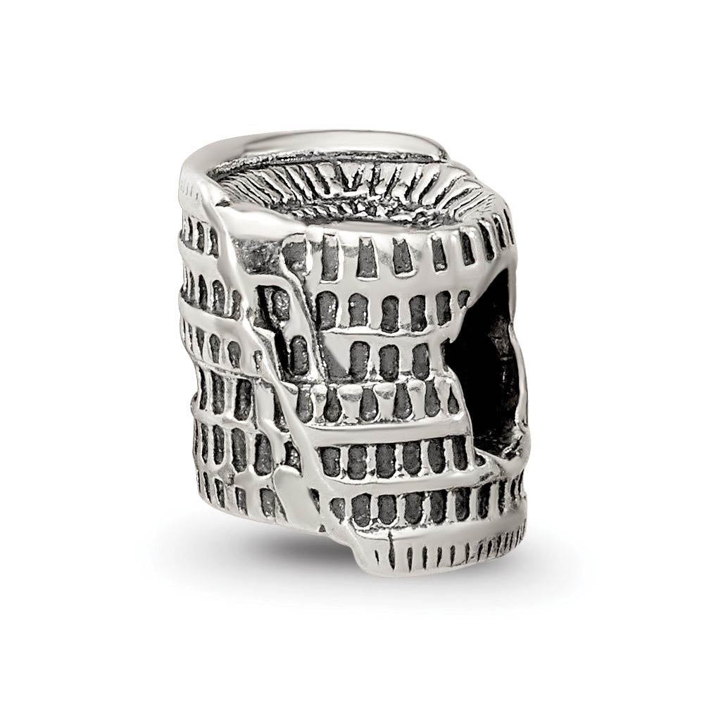 3D Colosseum Bead Charm in Antiqued Sterling Silver, Item B12271 by The Black Bow Jewelry Co.