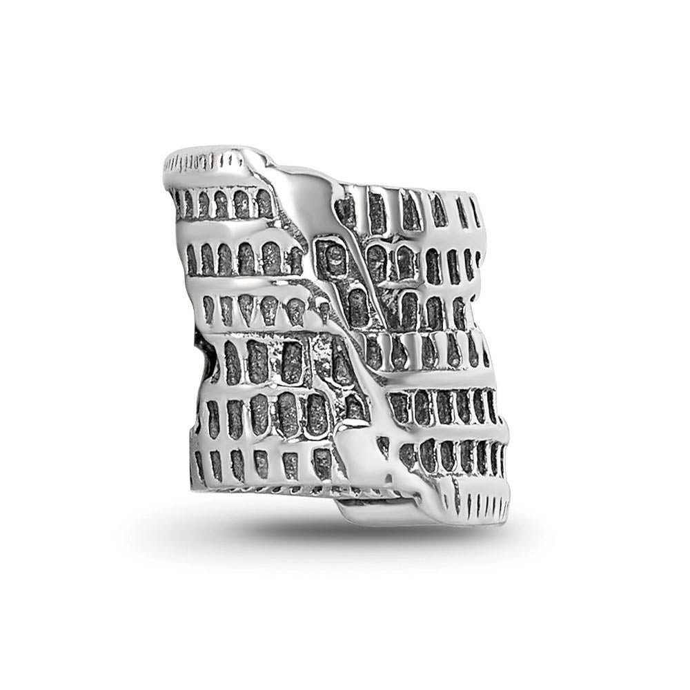 Alternate view of the 3D Colosseum Bead Charm in Antiqued Sterling Silver by The Black Bow Jewelry Co.