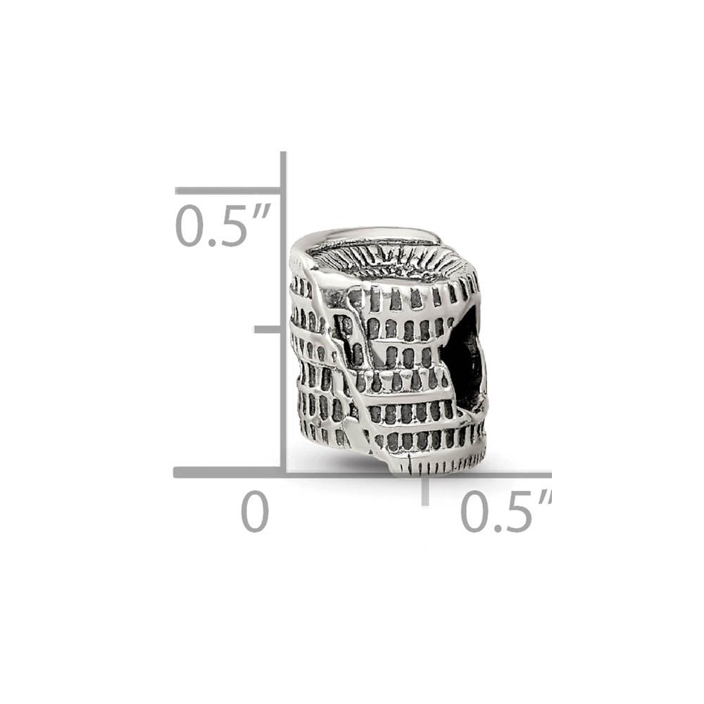 Alternate view of the 3D Colosseum Bead Charm in Antiqued Sterling Silver by The Black Bow Jewelry Co.