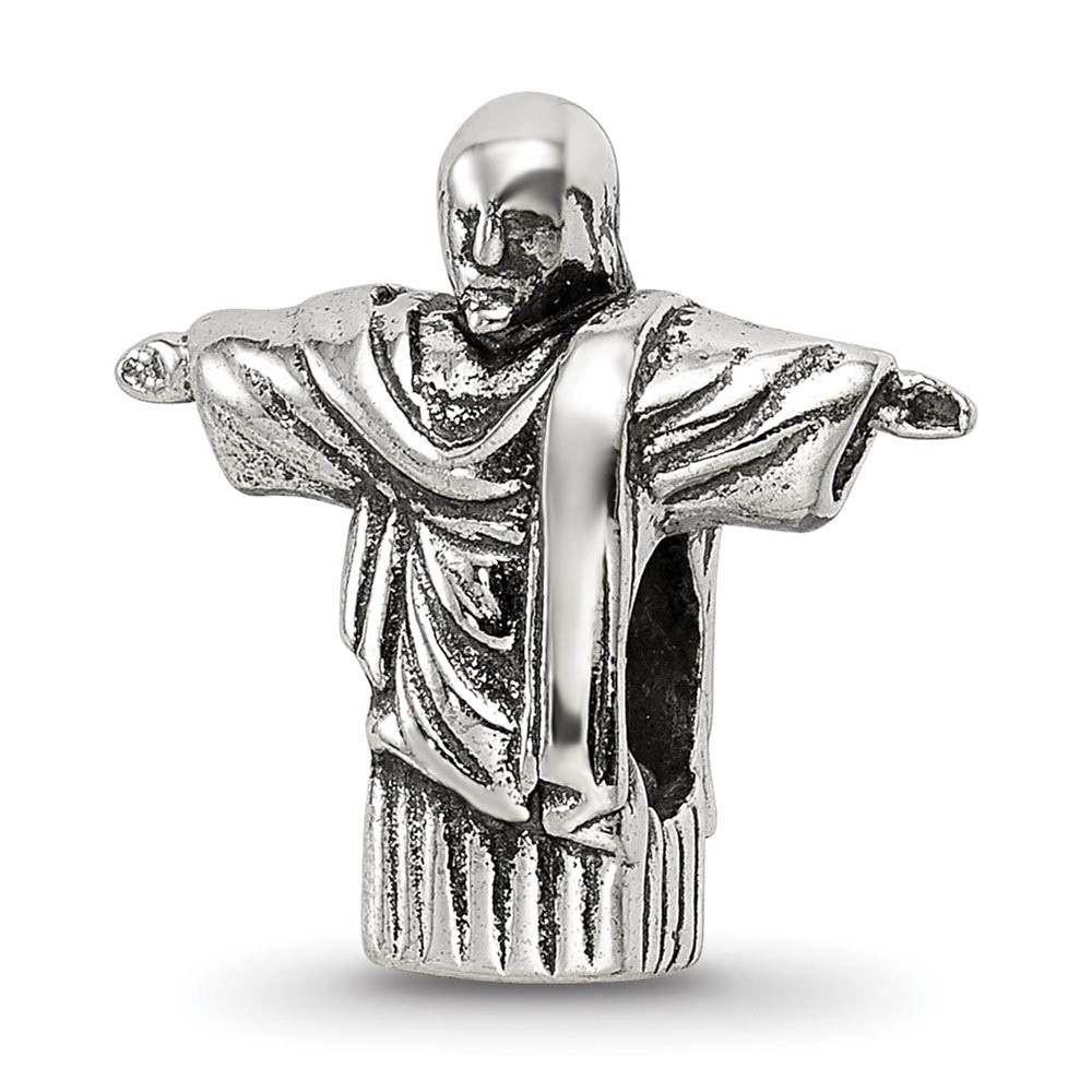3D Christ the Redeemer Bead Charm in Antiqued Sterling Silver, Item B12277 by The Black Bow Jewelry Co.