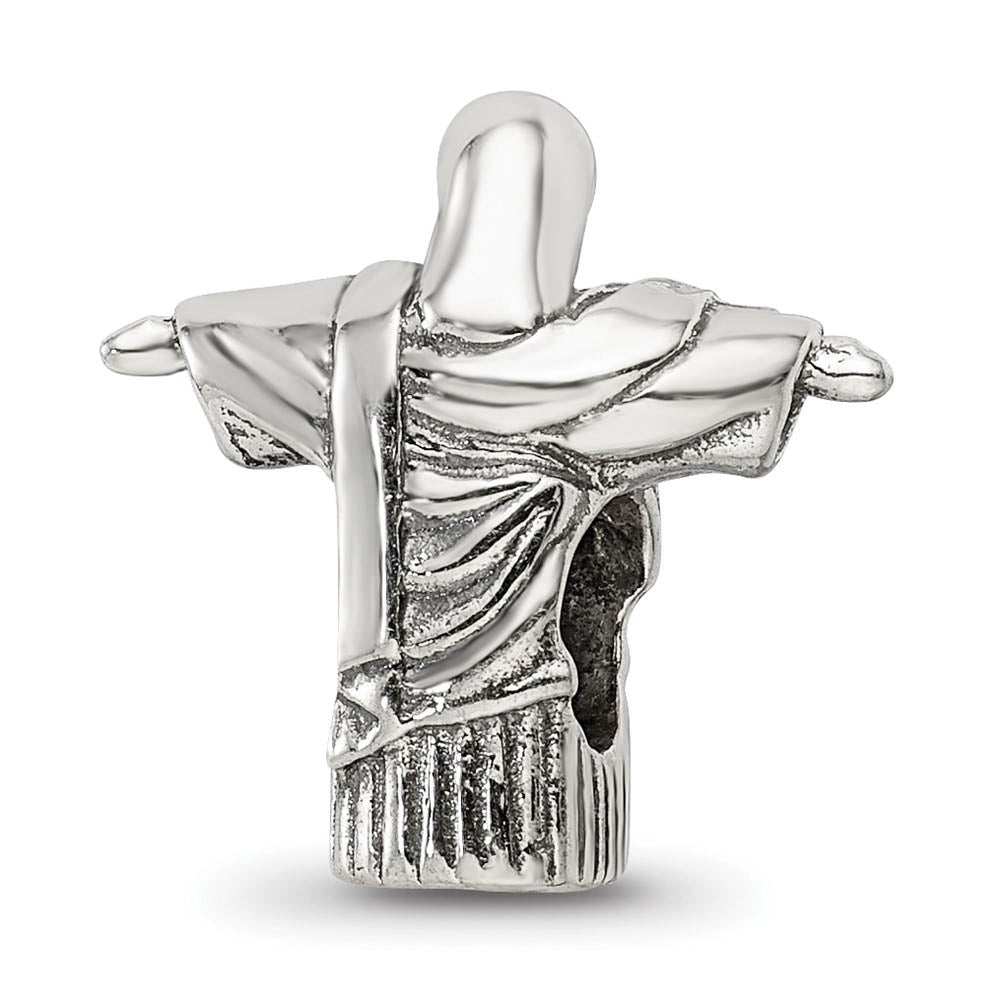 Alternate view of the 3D Christ the Redeemer Bead Charm in Antiqued Sterling Silver by The Black Bow Jewelry Co.