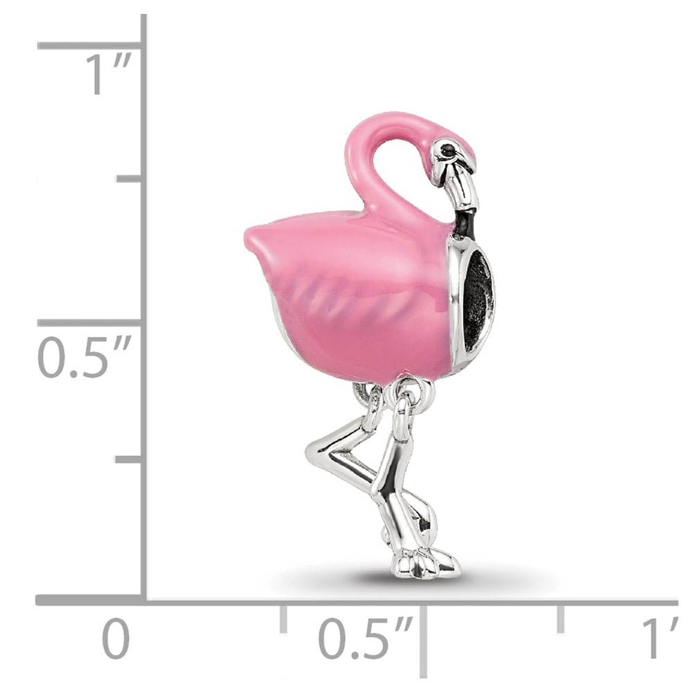 Alternate view of the Sterling Silver Pink Enamel Flamingo Dangle Bead Charm by The Black Bow Jewelry Co.