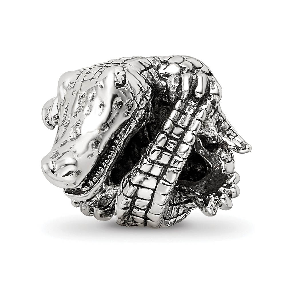 3D Alligator Bead Charm in Antiqued Sterling Silver, Item B12283 by The Black Bow Jewelry Co.