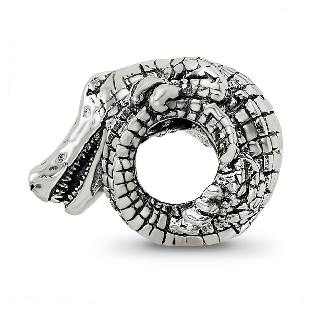 Alternate view of the 3D Alligator Bead Charm in Antiqued Sterling Silver by The Black Bow Jewelry Co.