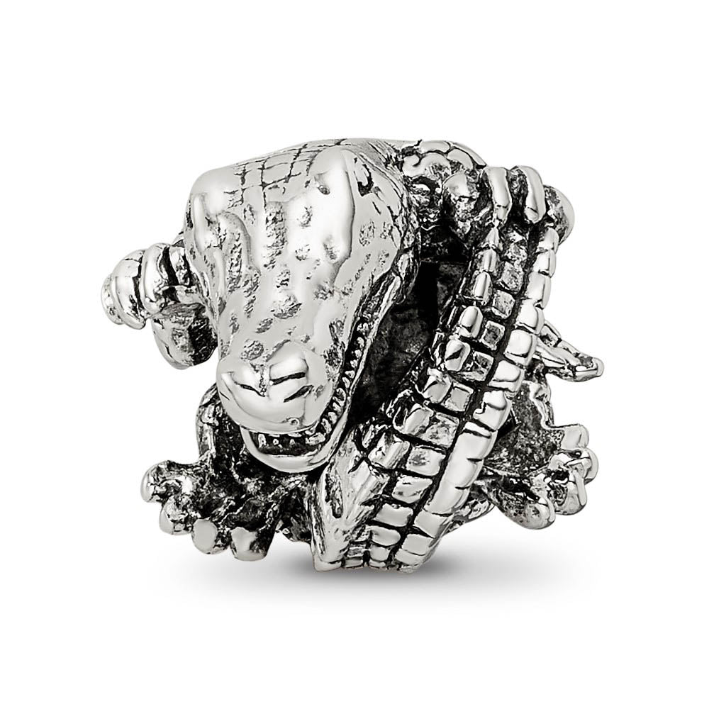 Alternate view of the 3D Alligator Bead Charm in Antiqued Sterling Silver by The Black Bow Jewelry Co.