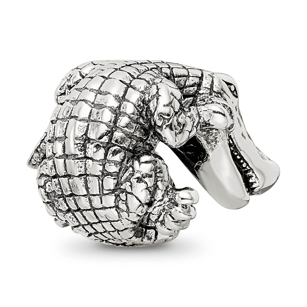 Alternate view of the 3D Alligator Bead Charm in Antiqued Sterling Silver by The Black Bow Jewelry Co.