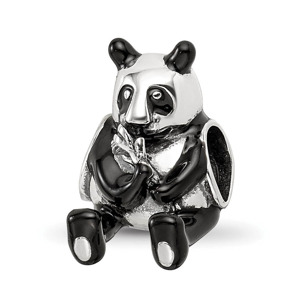 Black Enamel Panda Bead Charm in Antiqued Sterling Silver, Item B12285 by The Black Bow Jewelry Co.