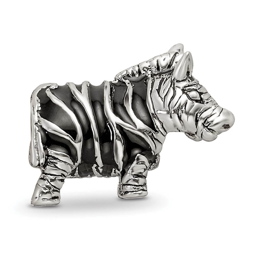 Alternate view of the Sterling Silver Enameled Double Sided Zebra Bead Charm by The Black Bow Jewelry Co.