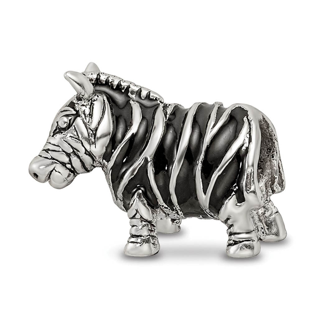Alternate view of the Sterling Silver Enameled Double Sided Zebra Bead Charm by The Black Bow Jewelry Co.