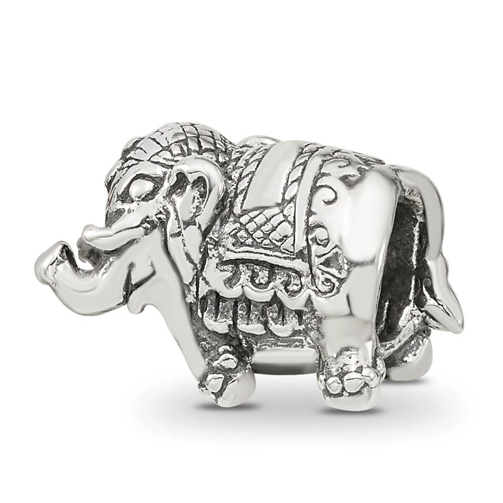 Alternate view of the Double Sided Circus Elephant Bead Charm in Antiqued Sterling Silver by The Black Bow Jewelry Co.