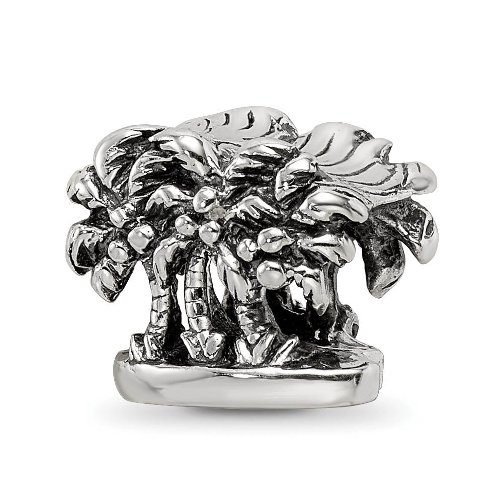 Double Sided Palm Trees Bead Charm in Antiqued Sterling Silver, Item B12290 by The Black Bow Jewelry Co.
