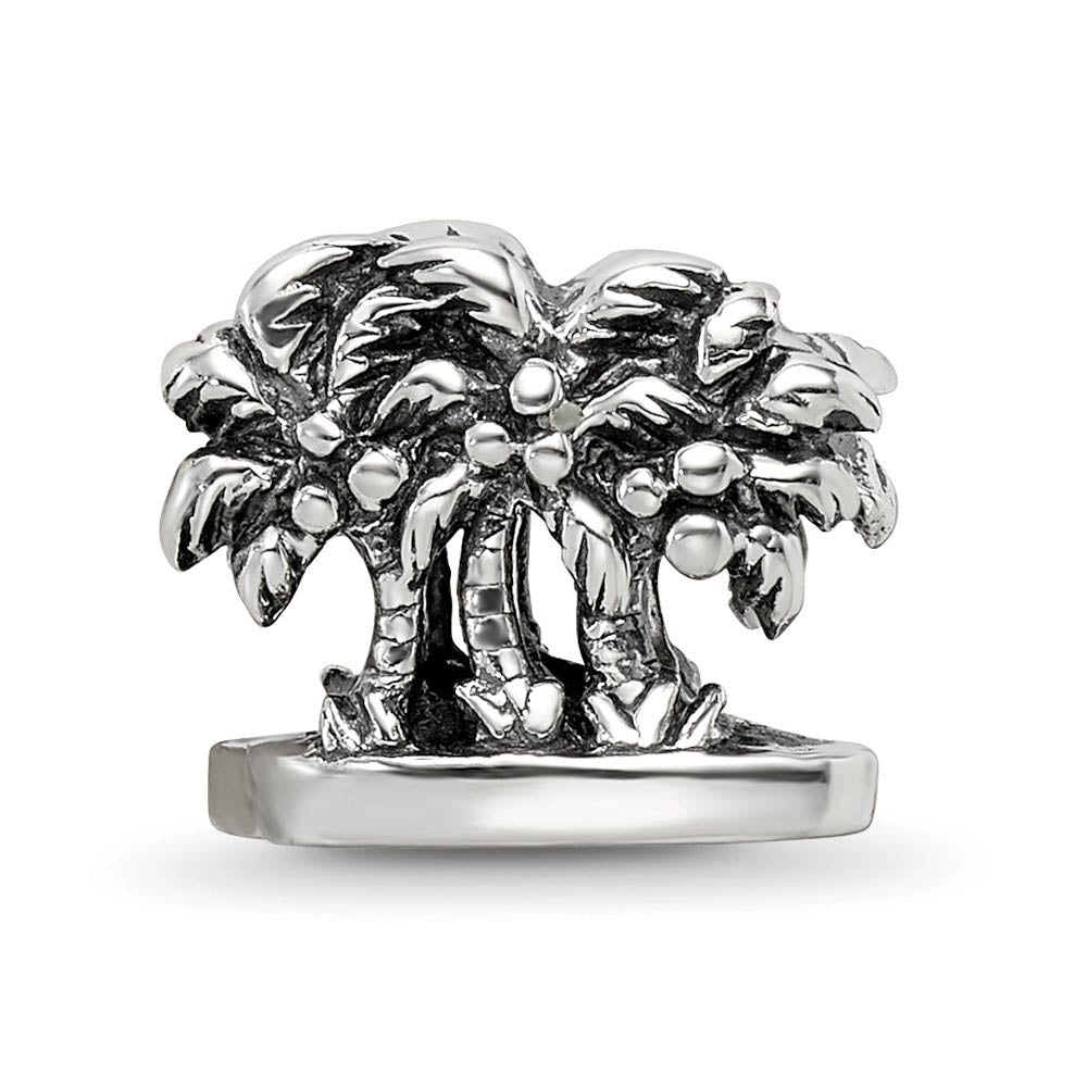 Alternate view of the Double Sided Palm Trees Bead Charm in Antiqued Sterling Silver by The Black Bow Jewelry Co.