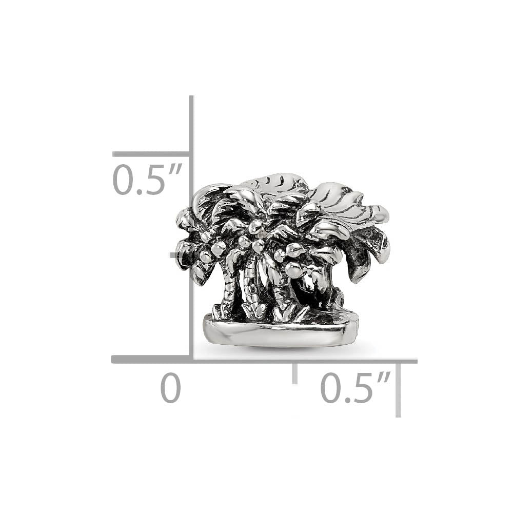 Alternate view of the Double Sided Palm Trees Bead Charm in Antiqued Sterling Silver by The Black Bow Jewelry Co.