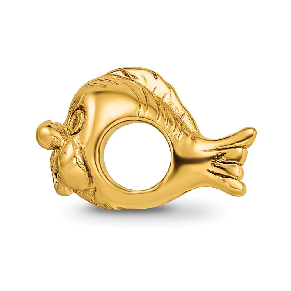 Alternate view of the Animated Fish Bead Charm in 14k Yellow Gold Plated Sterling Silver by The Black Bow Jewelry Co.