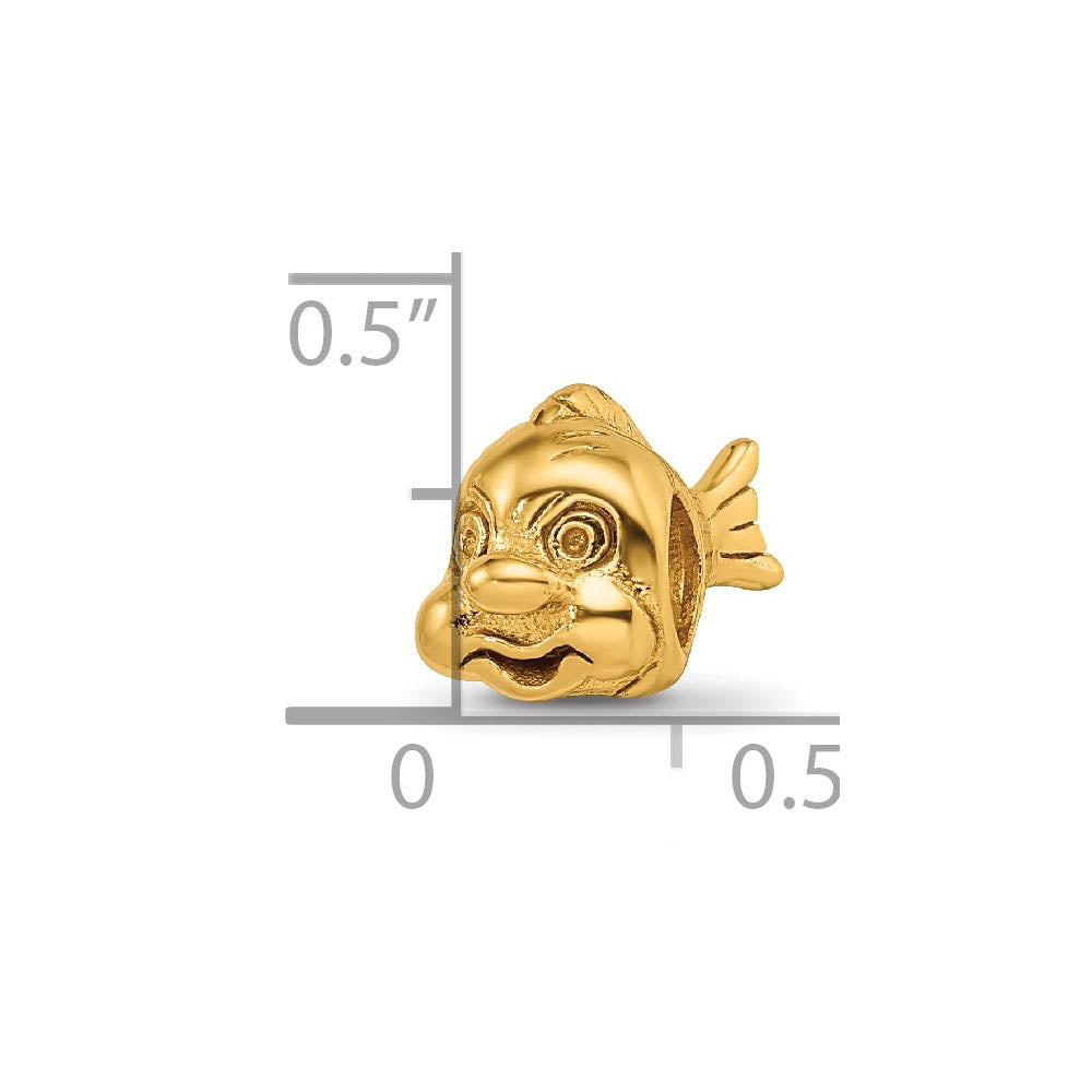 Alternate view of the Animated Fish Bead Charm in 14k Yellow Gold Plated Sterling Silver by The Black Bow Jewelry Co.