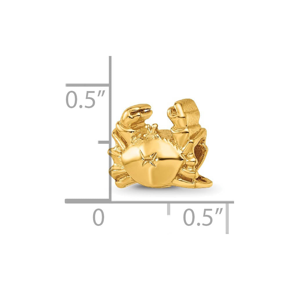 Alternate view of the Crab Bead Charm in 14k Yellow Gold Plated Sterling Silver by The Black Bow Jewelry Co.