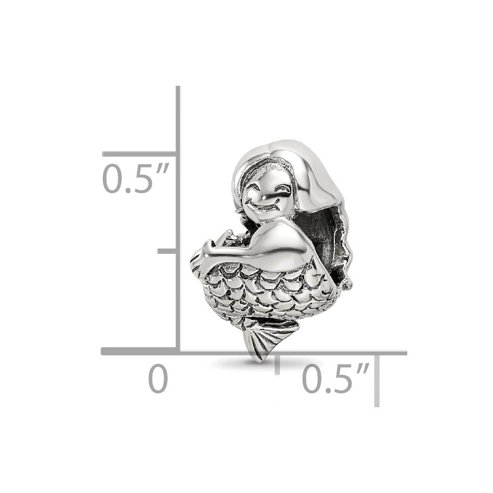 Alternate view of the Sterling Silver 3D Mermaid Bead Charm by The Black Bow Jewelry Co.