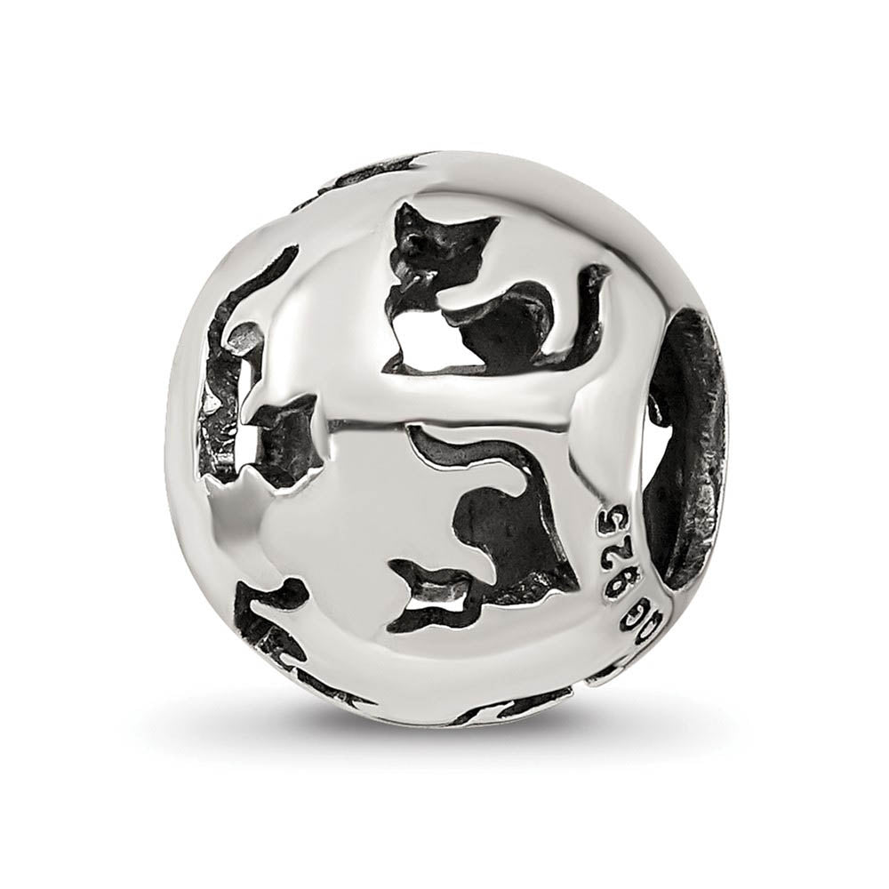 Sterling Silver Cutout Cat Silhouette Bead Charm, Item B12297 by The Black Bow Jewelry Co.