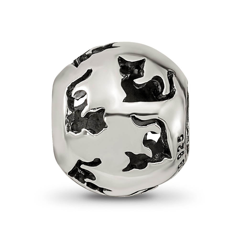 Alternate view of the Sterling Silver Cutout Cat Silhouette Bead Charm by The Black Bow Jewelry Co.