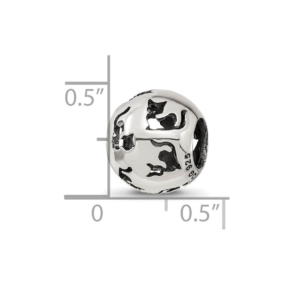Alternate view of the Sterling Silver Cutout Cat Silhouette Bead Charm by The Black Bow Jewelry Co.