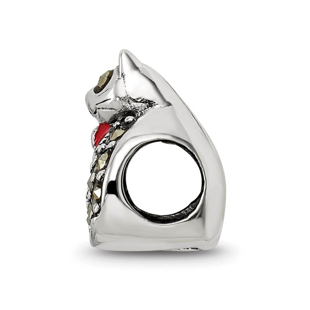 Alternate view of the Sterling Silver, Enamel & Marcasite Cat with Red Bow Bead Charm by The Black Bow Jewelry Co.