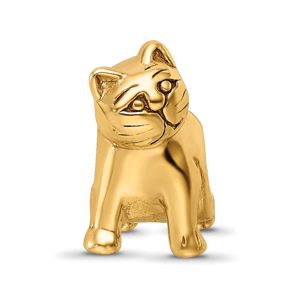 Alternate view of the Cute Kitten Bead Charm in 14k Yellow Gold Plated Sterling Silver by The Black Bow Jewelry Co.