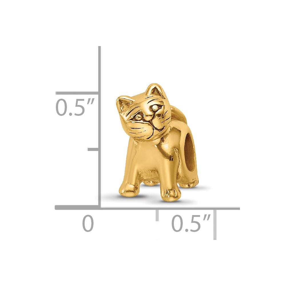 Alternate view of the Cute Kitten Bead Charm in 14k Yellow Gold Plated Sterling Silver by The Black Bow Jewelry Co.