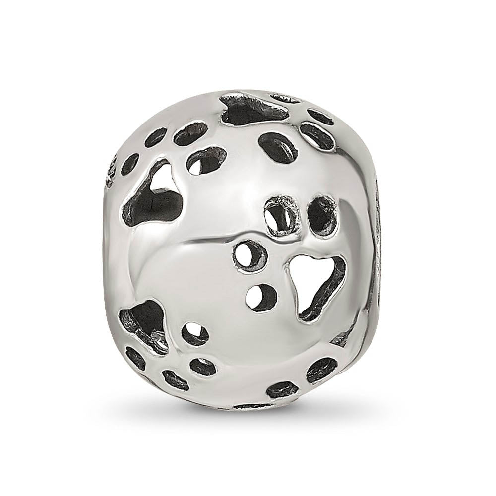 Alternate view of the Sterling Silver Cutout Paw Prints Bead Charm by The Black Bow Jewelry Co.