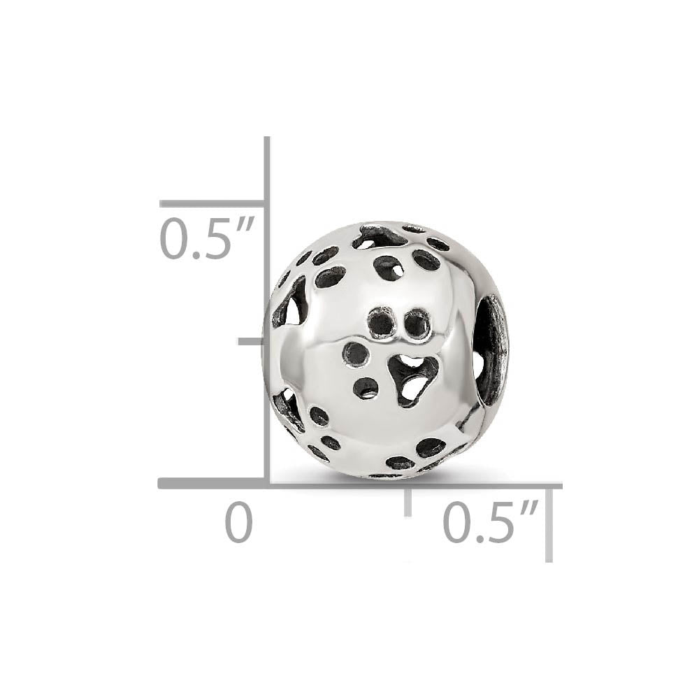 Alternate view of the Sterling Silver Cutout Paw Prints Bead Charm by The Black Bow Jewelry Co.
