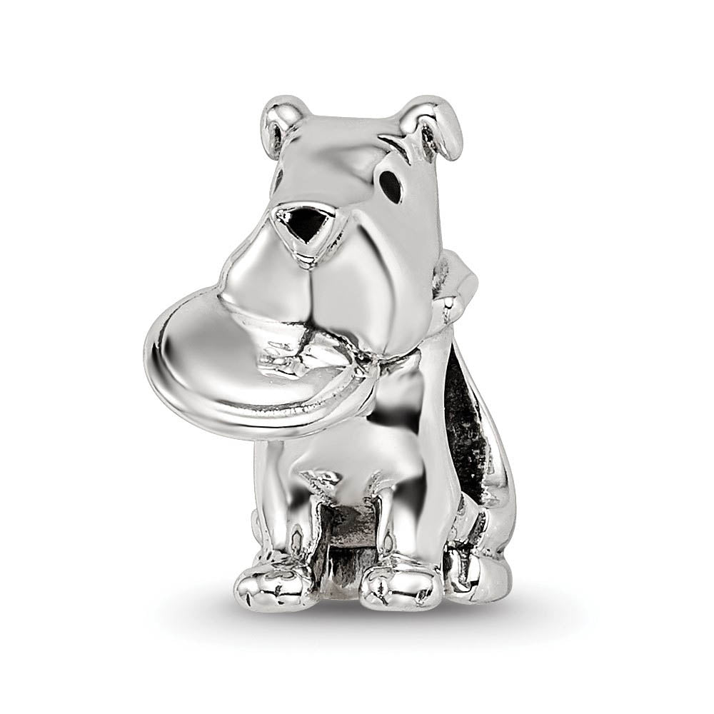 Sterling Silver Frisbee Dog Bead Charm, Item B12304 by The Black Bow Jewelry Co.
