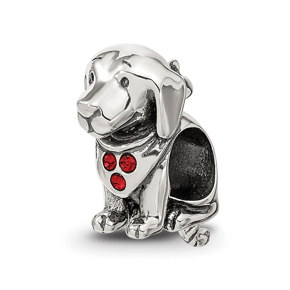Sterling Silver & Red Crystals Bandana Dog w/ Dangling Tail Bead Charm, Item B12305 by The Black Bow Jewelry Co.