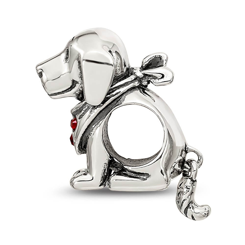 Alternate view of the Sterling Silver & Red Crystals Bandana Dog w/ Dangling Tail Bead Charm by The Black Bow Jewelry Co.