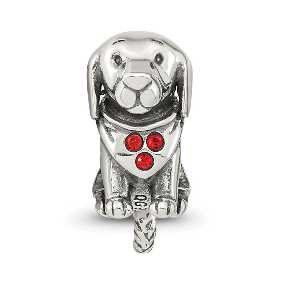 Alternate view of the Sterling Silver & Red Crystals Bandana Dog w/ Dangling Tail Bead Charm by The Black Bow Jewelry Co.
