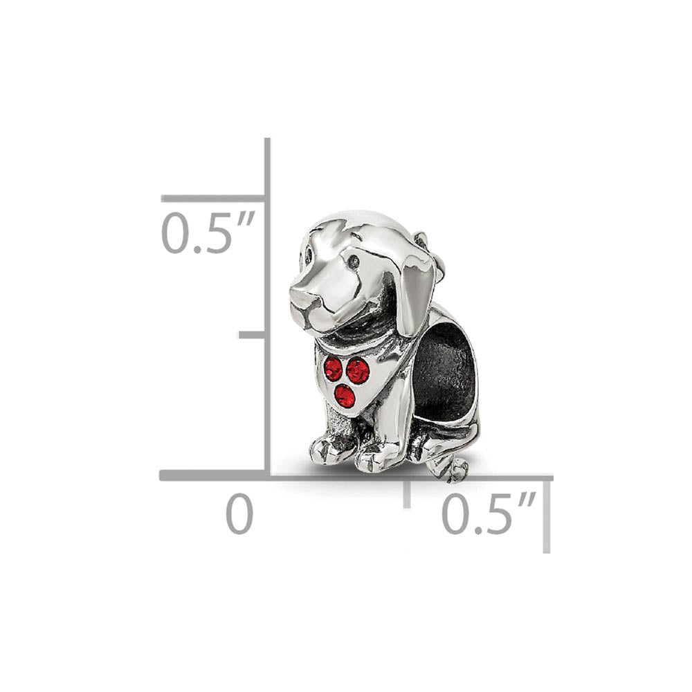 Alternate view of the Sterling Silver & Red Crystals Bandana Dog w/ Dangling Tail Bead Charm by The Black Bow Jewelry Co.