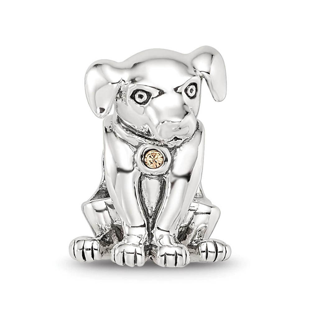 Alternate view of the Sterling Silver Puppy with Yellow Crystal Collar Bead Charm by The Black Bow Jewelry Co.