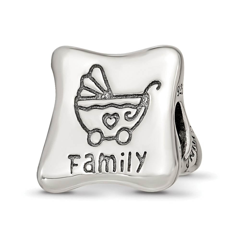 Alternate view of the Sterling Silver Love Marriage Family 3-Sided Trilogy Bead Charm by The Black Bow Jewelry Co.