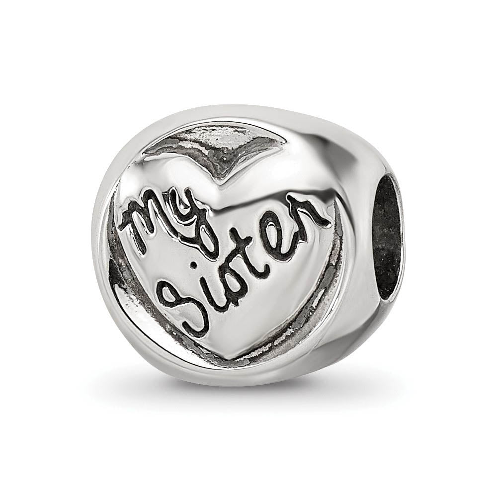 Sterling Silver My Sister My Friend 3-Sided Trilogy Bead Charm, Item B12311 by The Black Bow Jewelry Co.