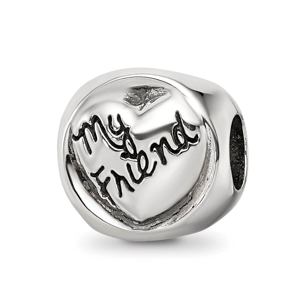 Alternate view of the Sterling Silver My Sister My Friend 3-Sided Trilogy Bead Charm by The Black Bow Jewelry Co.