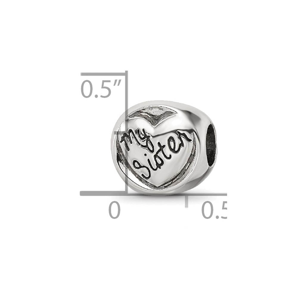 Alternate view of the Sterling Silver My Sister My Friend 3-Sided Trilogy Bead Charm by The Black Bow Jewelry Co.