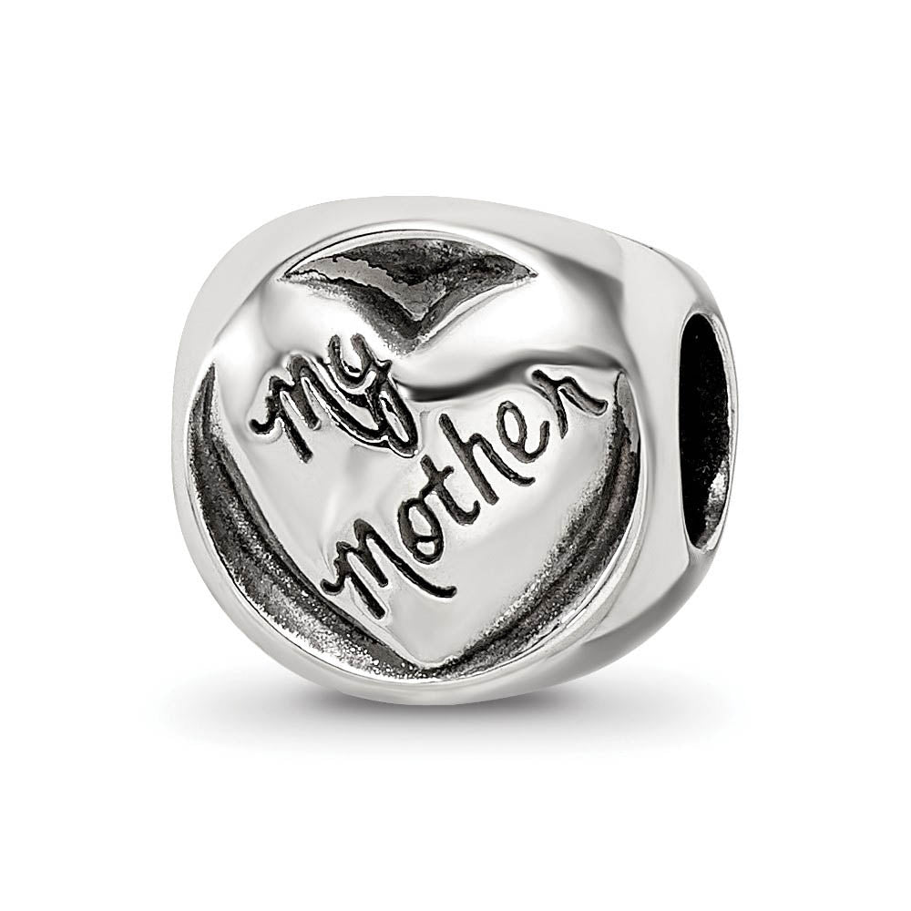 Sterling Silver My Mother My Friend 3-Sided Trilogy Bead Charm, Item B12312 by The Black Bow Jewelry Co.